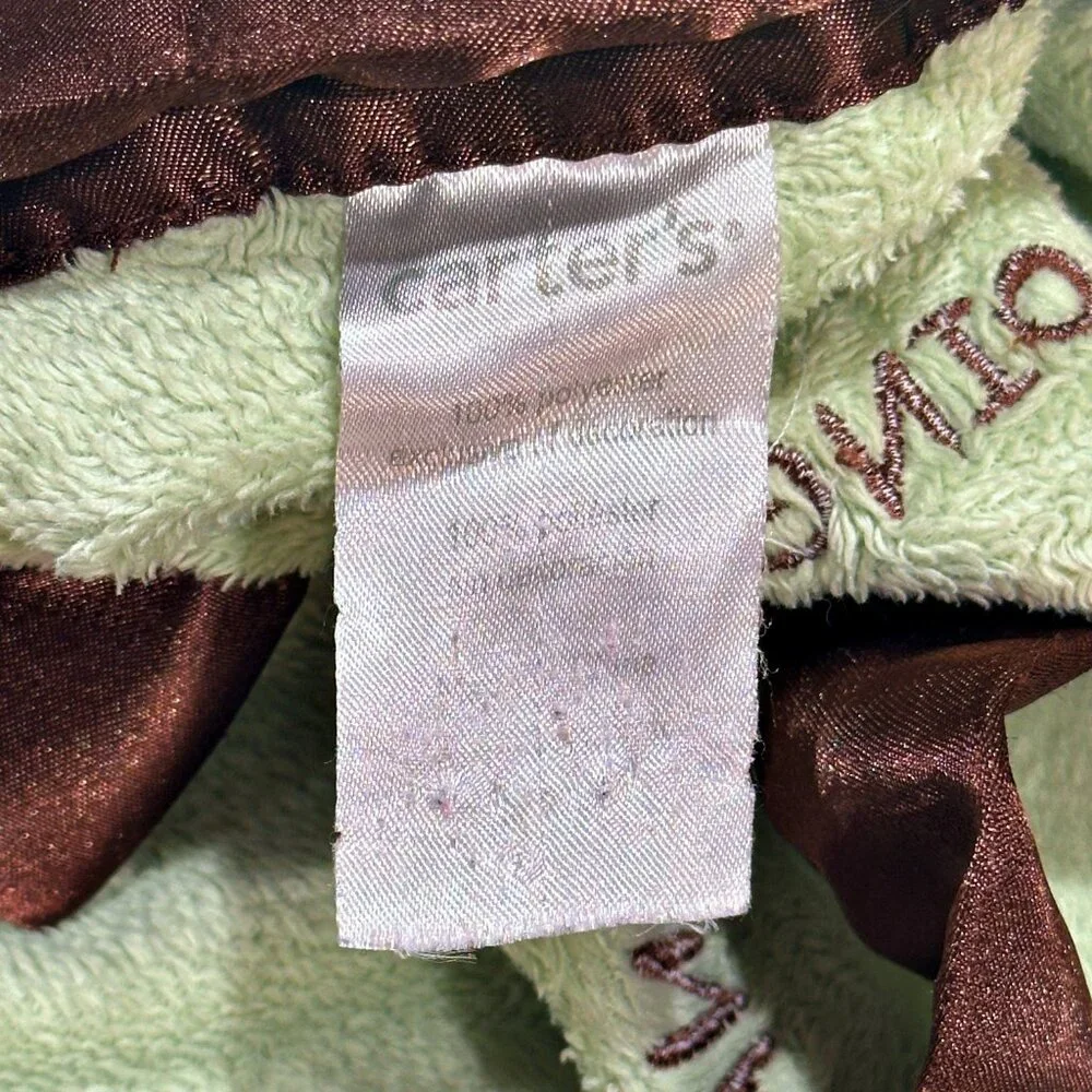 CARTERS Baby Blanket Lovey Monkey Going Bananas Satin Trim 30 x 38 Green Brown
